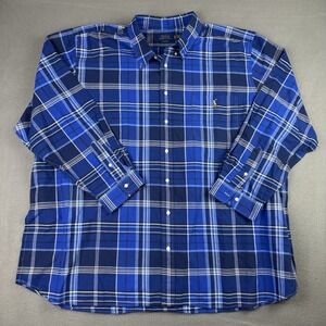 Polo Ralph Lauren Mens 4XB Blue White Classic Fit Oxford Shirt Plaid Skin Pony